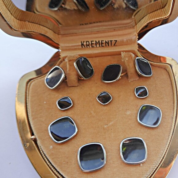 Vintage Krementz Black  Platinum Clad 14K Gold Overlay  9 Piece Cufflinks, Studs - Picture 3 of 3